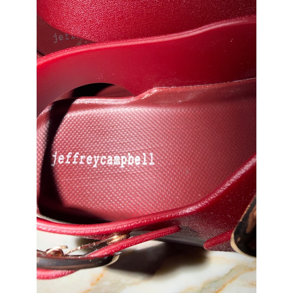 Jeffrey Campbell Platform Sandals Red Bubble-Gum Jelly Slingback Gold Buckles 7 - Picture 4 of 6